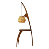 Modern Curved Mantis Wood Floor Lamp with Amber Glass Orb Shade for Living Room and Bedroom