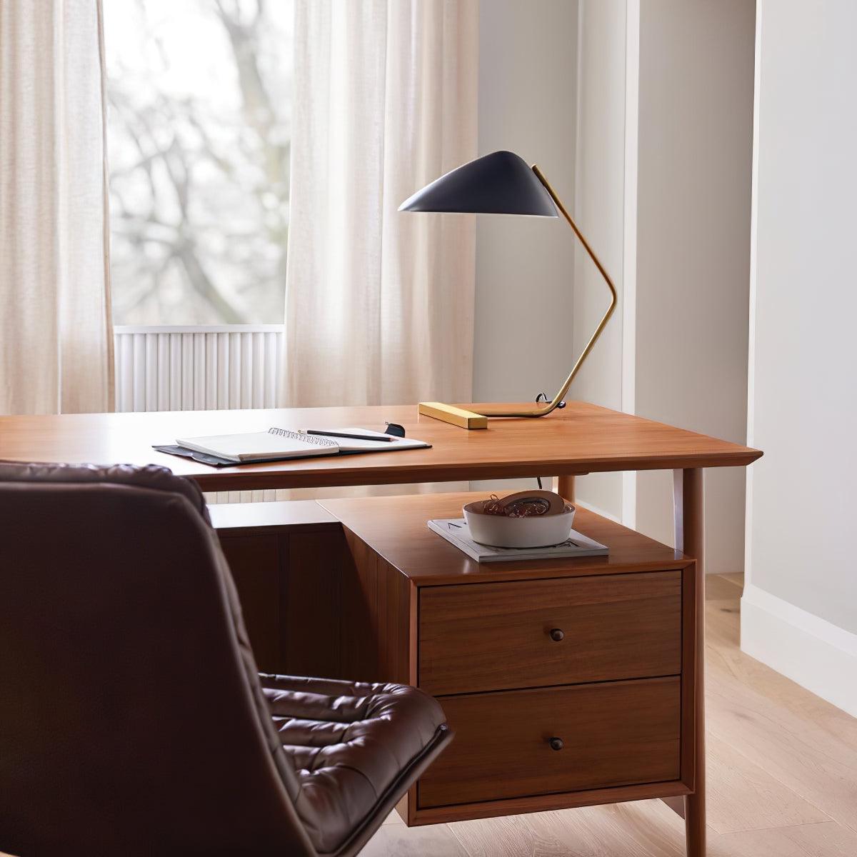 Modern Curvilinear Mid Century Table Lamp with Tilting Shell Shade for Desk and Nightstand
