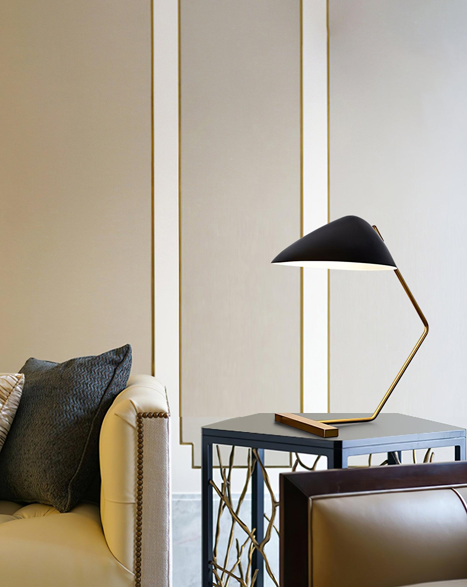 Modern Curvilinear Mid Century Table Lamp with Tilting Shell Shade for Desk and Nightstand
