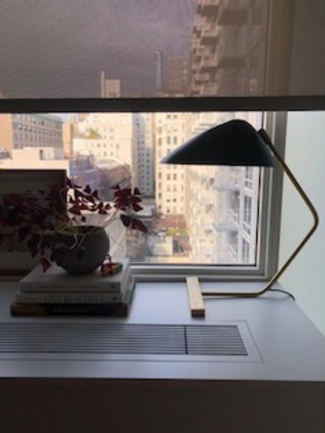 Modern Curvilinear Mid Century Table Lamp with Tilting Shell Shade for Desk and Nightstand