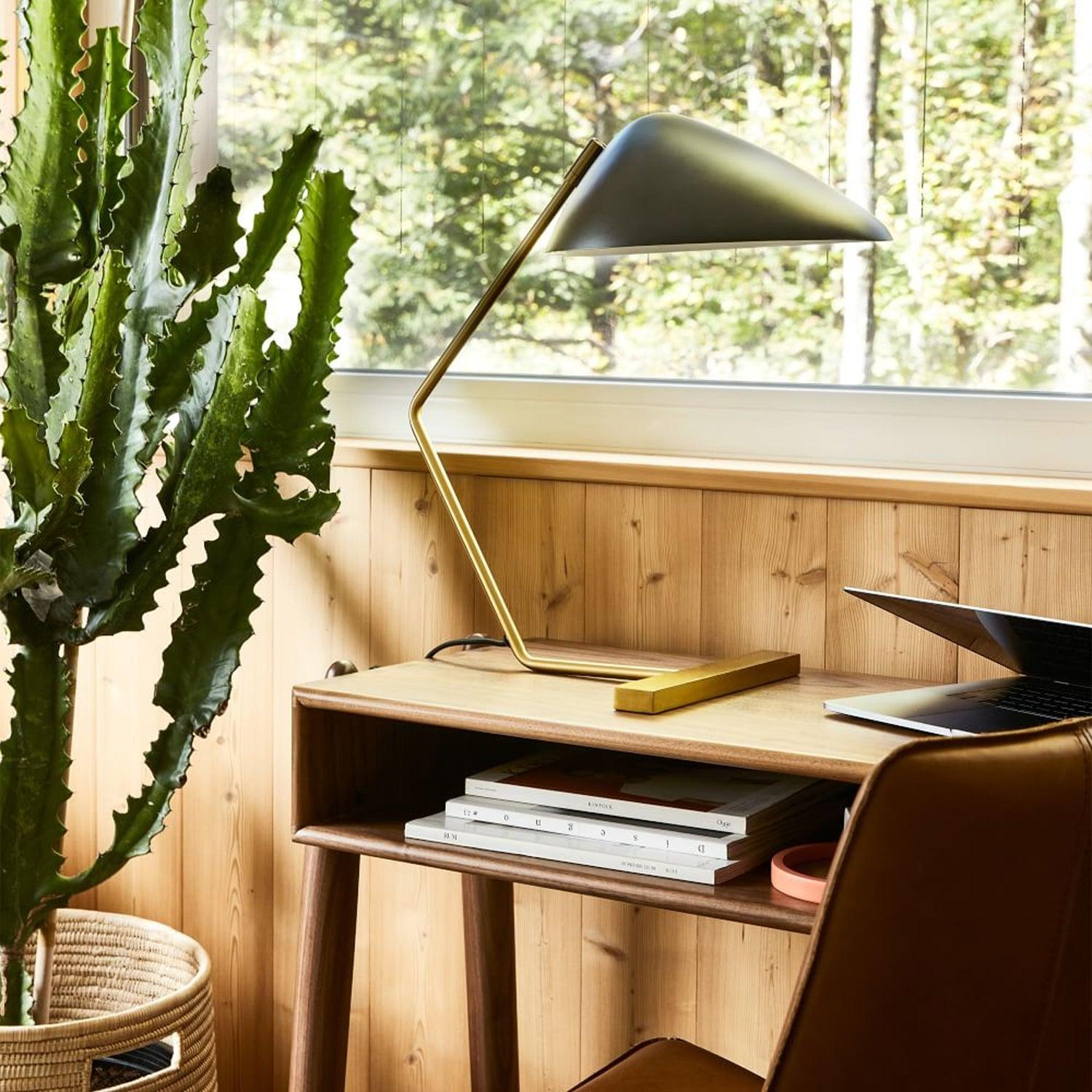 Modern Curvilinear Mid Century Table Lamp with Tilting Shell Shade for Desk and Nightstand