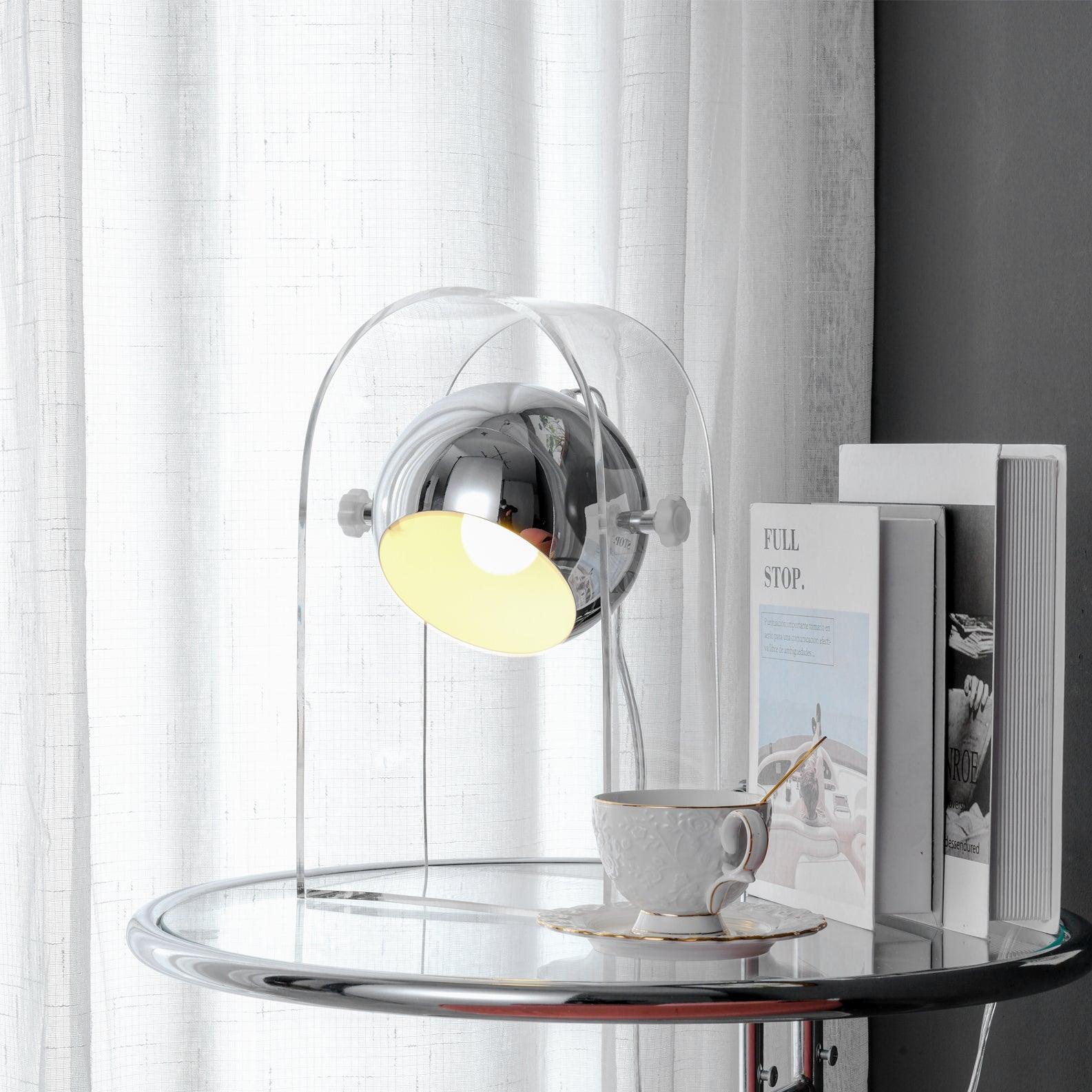 Retro Acrylic and Chrome Sphere Table Lamp Mid Century Modern Side Light