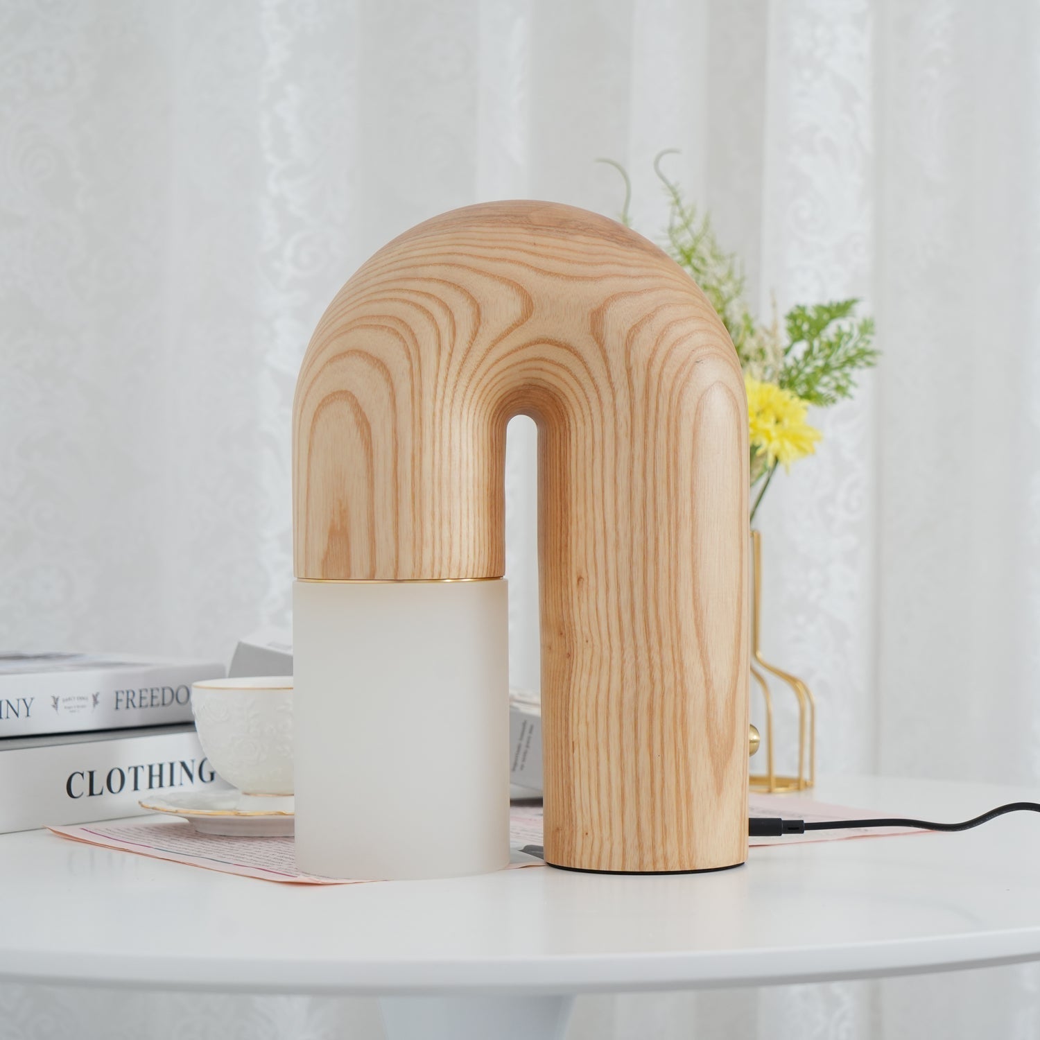 Contemporary Arch Wood LED Table Lamp Minimalist U Shaped Desk Light for Home and Office