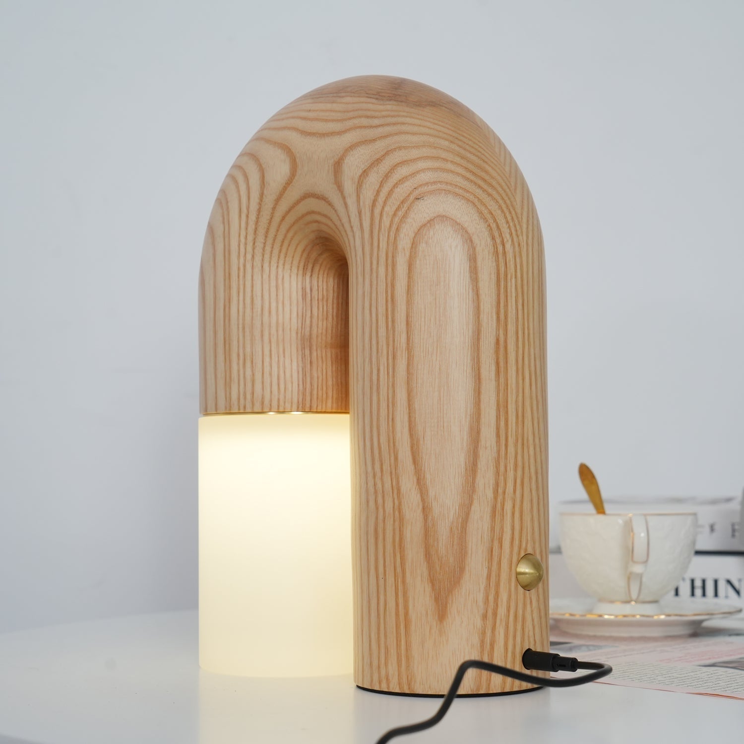 Contemporary Arch Wood LED Table Lamp Minimalist U Shaped Desk Light for Home and Office