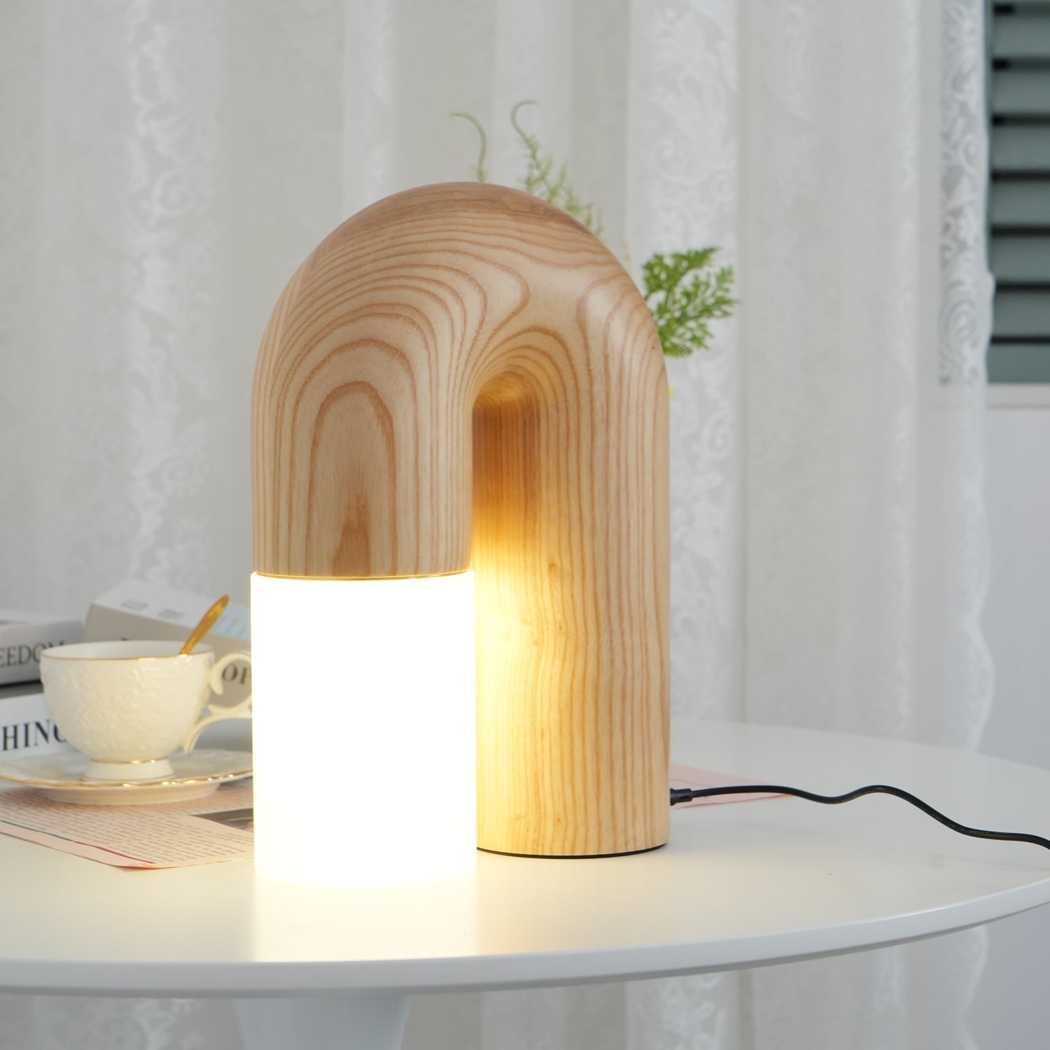 Contemporary Arch Wood LED Table Lamp Minimalist U Shaped Desk Light for Home and Office