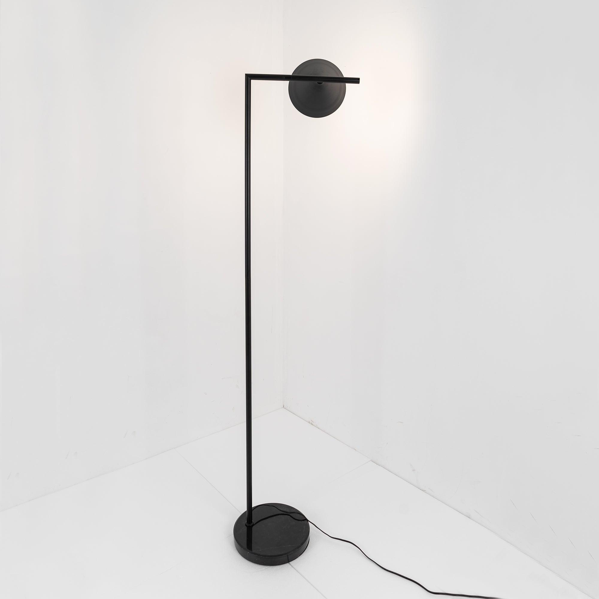 Minimalist Torchiere Floor Lamp with Rotating Cone Shade and Solid Marble Base