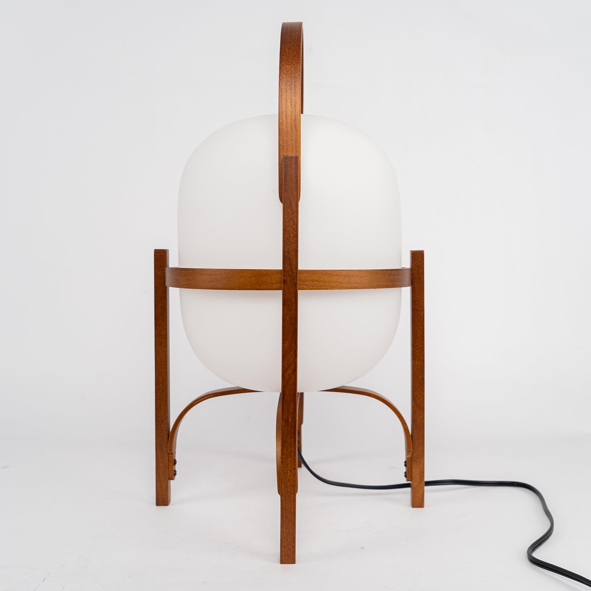 Modern Portable Glass Lantern Table Lamp with Wood Handle and Glass Shade for Ambient Lighting