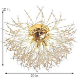 Elegant Flower Branch Crystal Ceiling Lamp 6 Light Brass Flush Mount Lighting