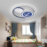 Modern Blue Circular LED Flush Mount Ceiling Light Dimmable Acrylic Fixture for Kids Bedroom