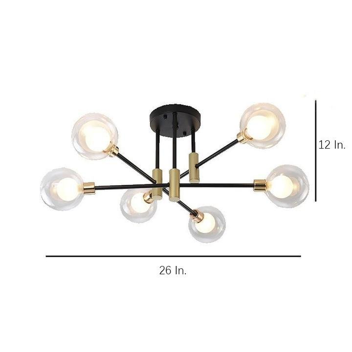 Modern 6 Light Glass Globe Sputnik Flush Mount LED Ceiling Light for Bedroom and Living Room