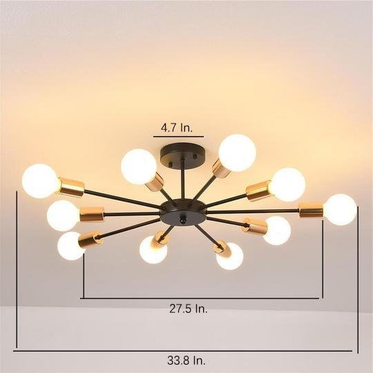 Modern 10 Light Circular Electroplated LED Flush Mount Ceiling Light Fixture in Black Finish