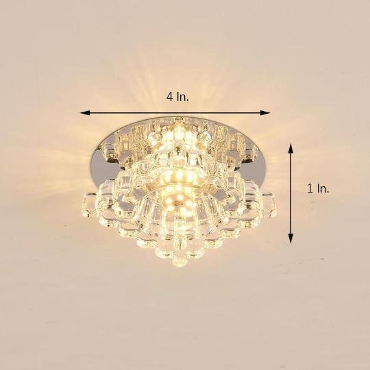 Modern Geometric LED Crystal Flush Mount Ceiling Light Fixture for Kitchen and Hallway