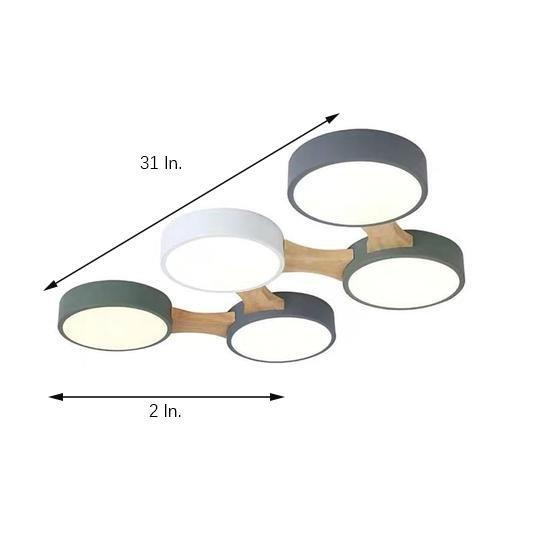 Modern Geometric Wood LED Flush Mount Ceiling Light with Dimmable Circular 5 Light Design