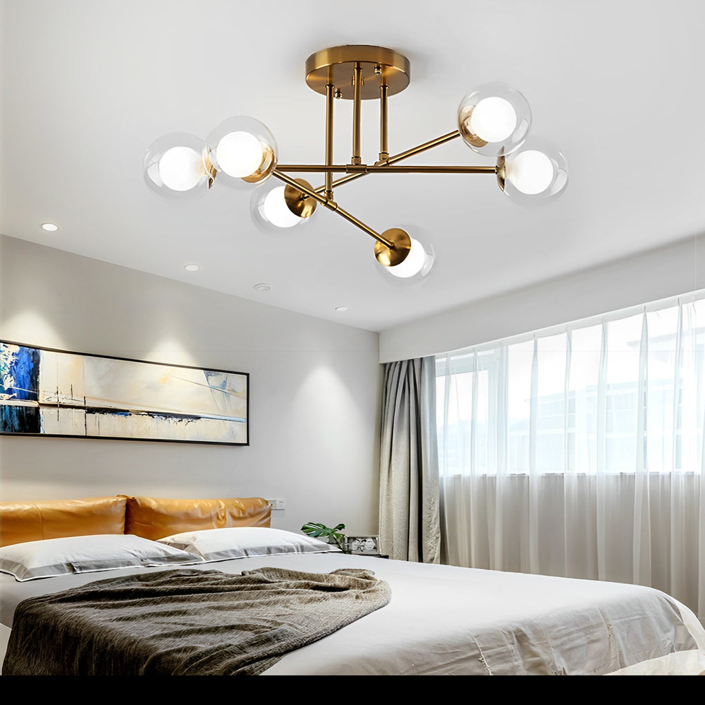 Modern 6 Light Glass Globe LED Flush Mount Ceiling Lamp for Living Room and Bedroom Lighting