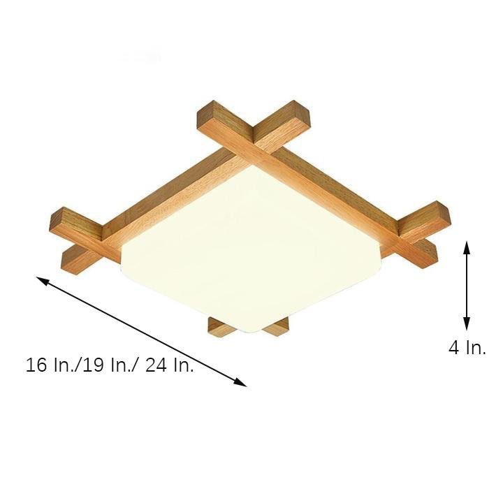 Square Natural Wood LED Flush Mount Ceiling Light Dimmable Modern Nordic Fixture for Home