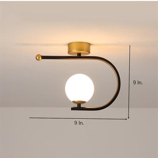 Modern Industrial Black Metal Curve Flush Mount Ceiling Light with Glass Globe LED