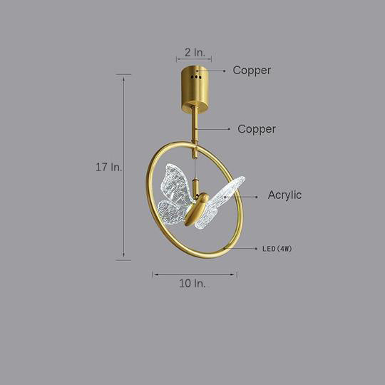 Elegant Butterfly Ring LED Semi Flush Mount Ceiling Light with Gold Copper Finish for Hallway