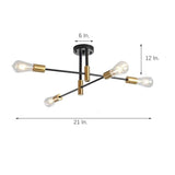 Modern 4 Light Semi Flush Mount Ceiling Light with Adjustable Arms in Black and Gold Brass