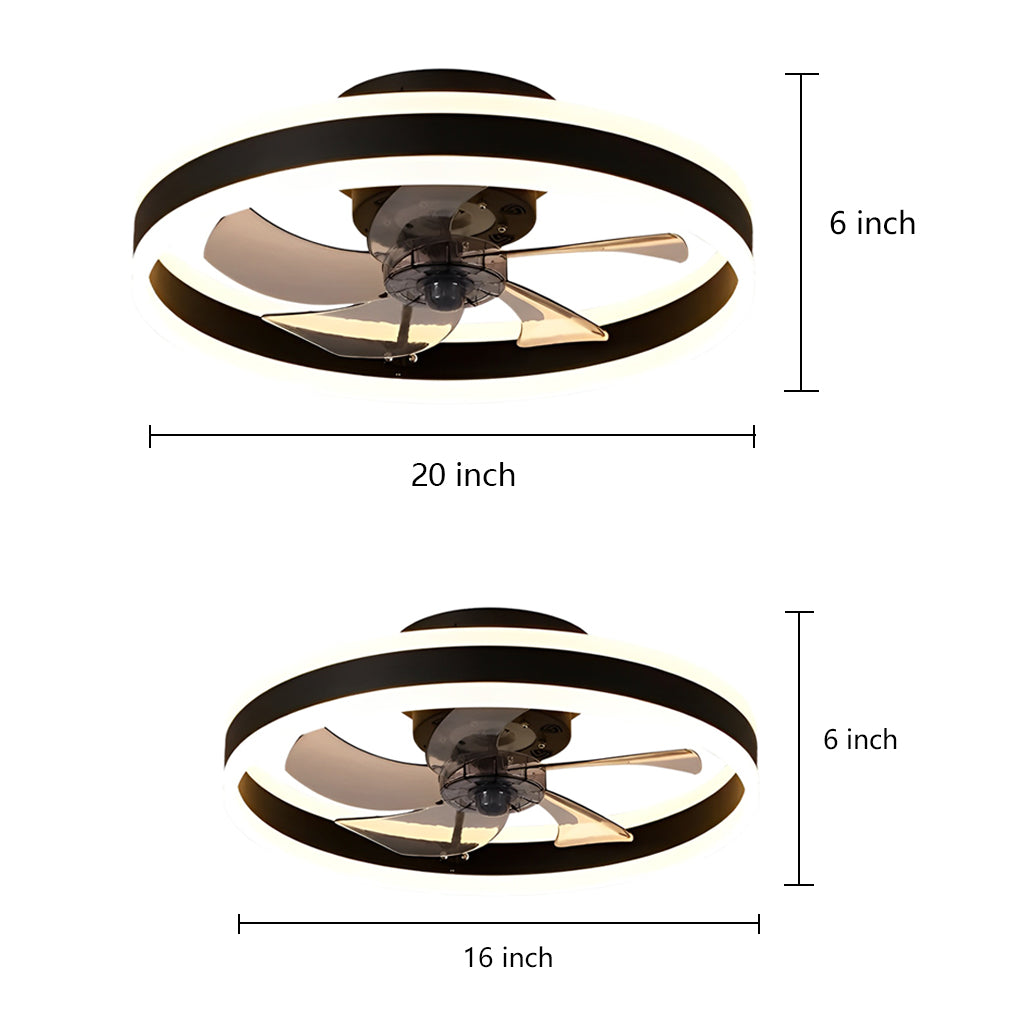 Modern 16 Inch Flush Mount Ceiling Fan with Dimmable LED Lighting