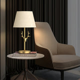Dalton Antler Inspired Brass Table Lamp with Fabric Shade for Bedside and Living Room Decor