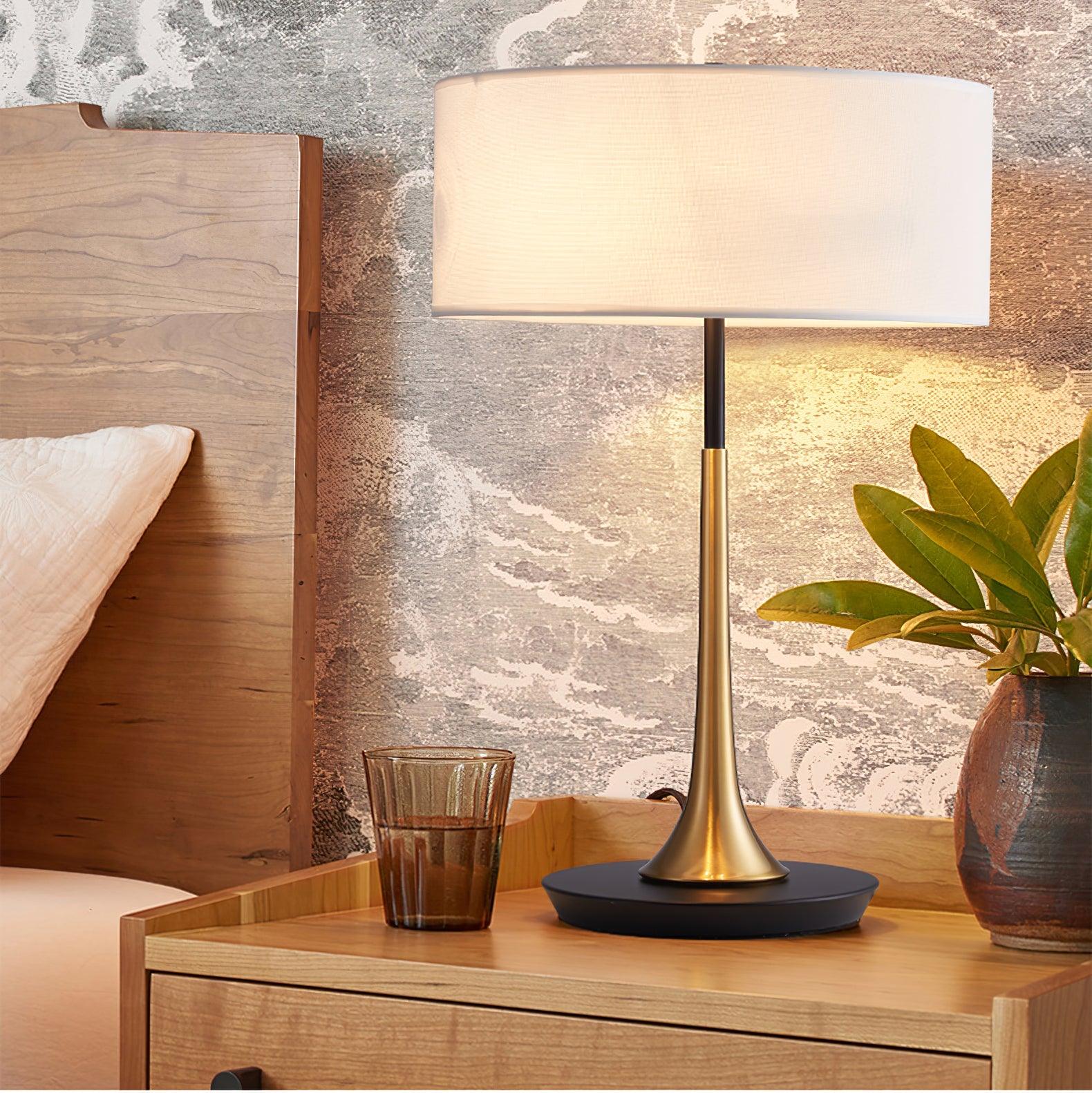 Dana Metal Table Lamp Modern Black and Gold Reading Light with White Fabric Shade