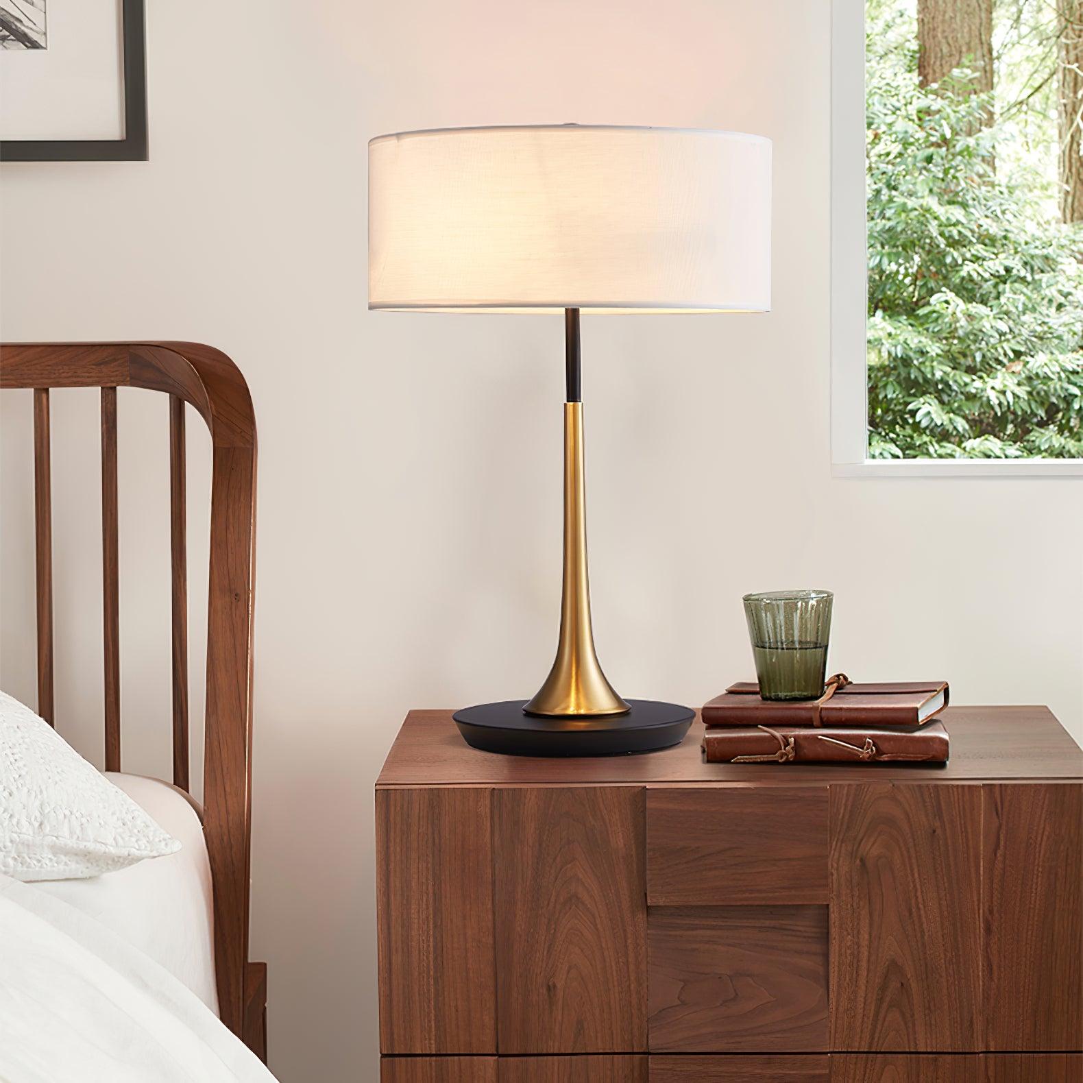 Dana Metal Table Lamp Modern Black and Gold Reading Light with White Fabric Shade