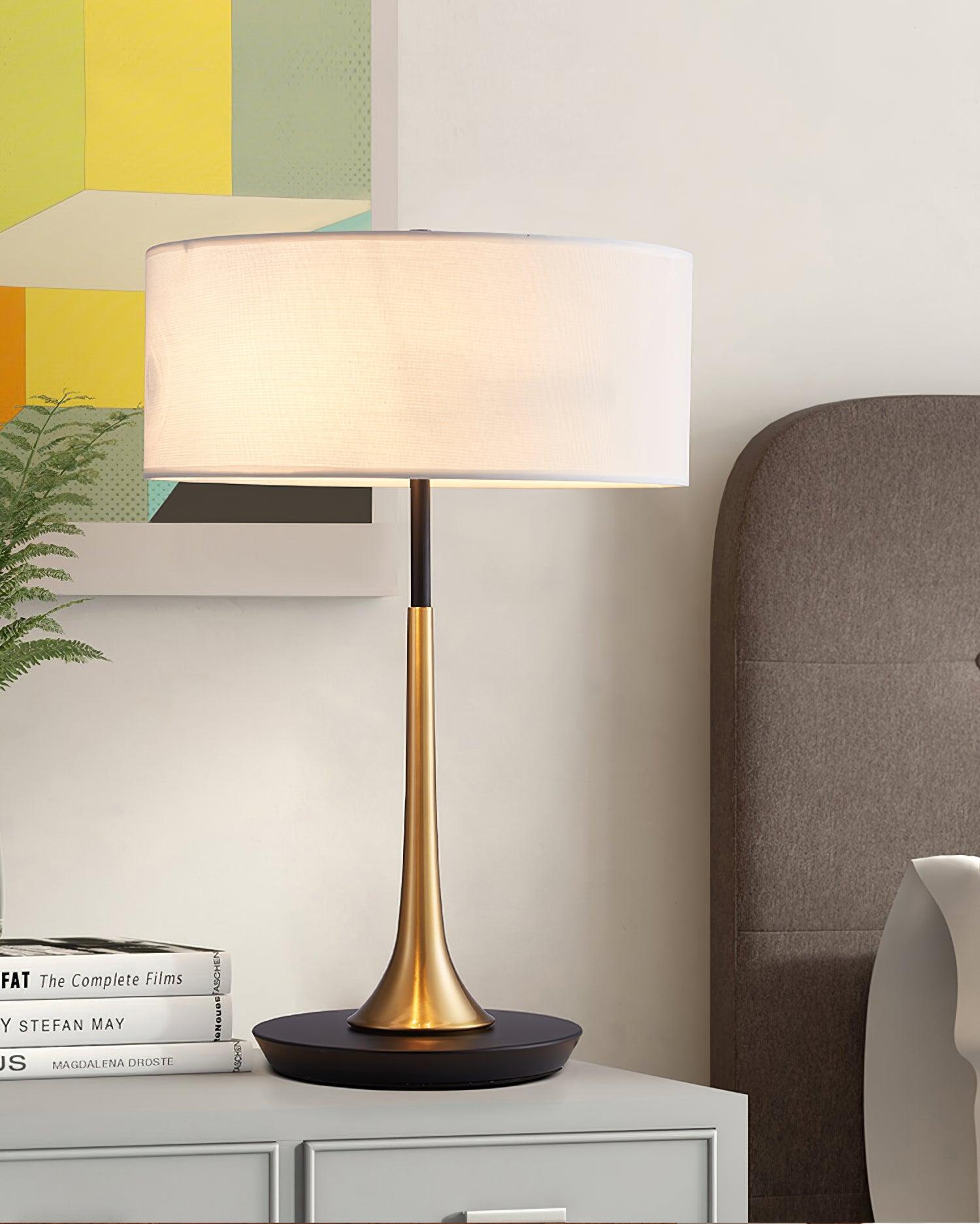 Dana Metal Table Lamp Modern Black and Gold Reading Light with White Fabric Shade