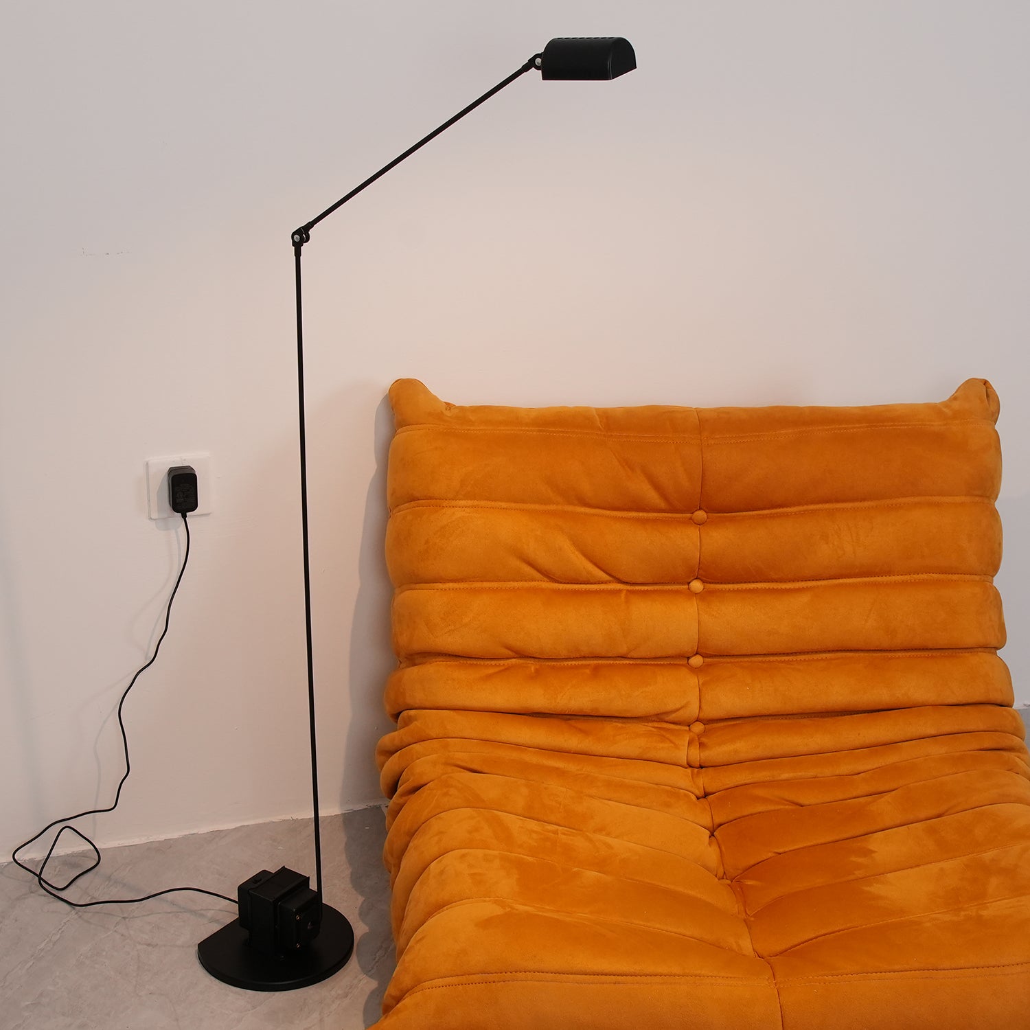 Dynamo Adjustable Arm LED Floor Lamp with Rotating Metal Diffuser and Cylindrical Base Standing Light
