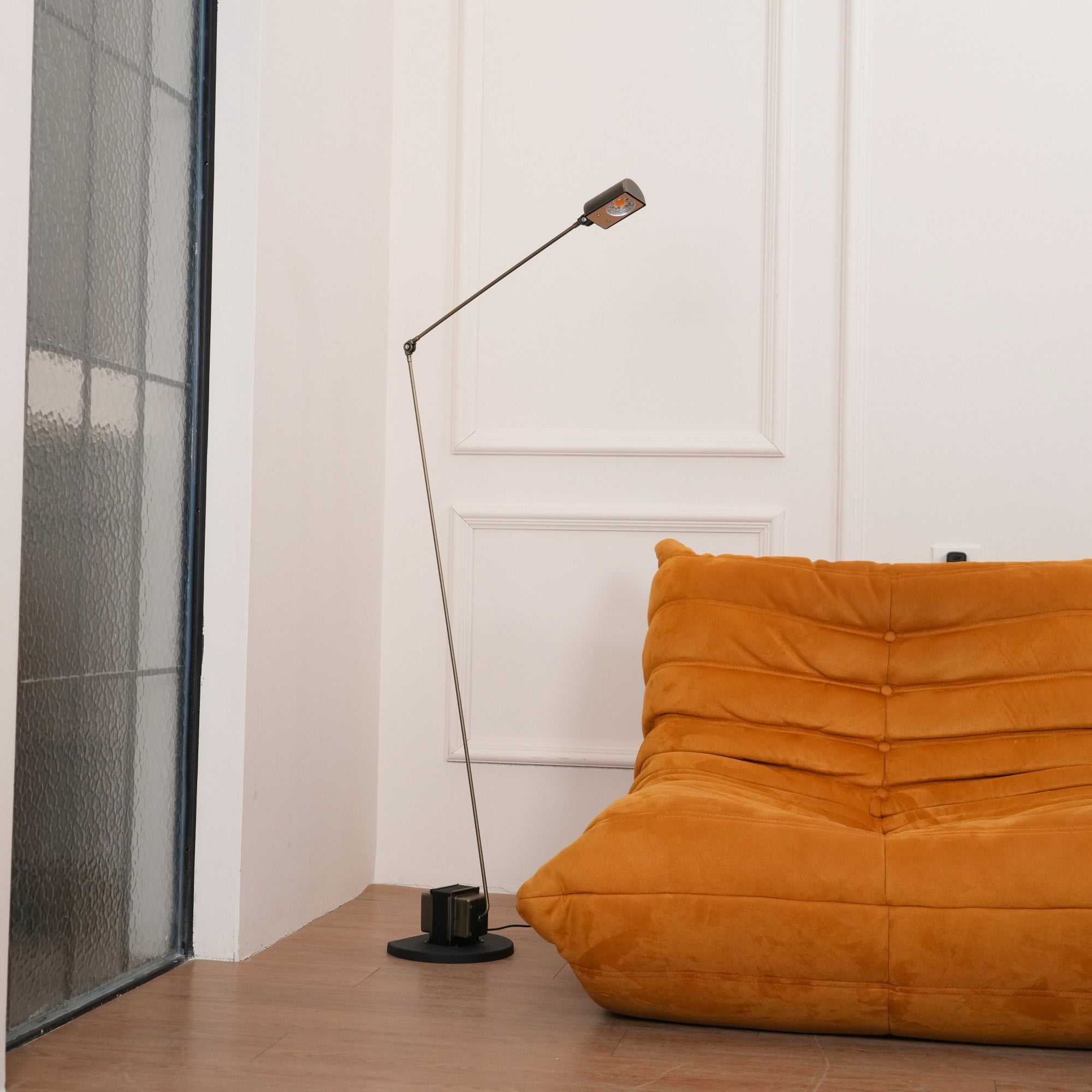 Dynamo Adjustable Arm LED Floor Lamp with Rotating Metal Diffuser and Cylindrical Base Standing Light