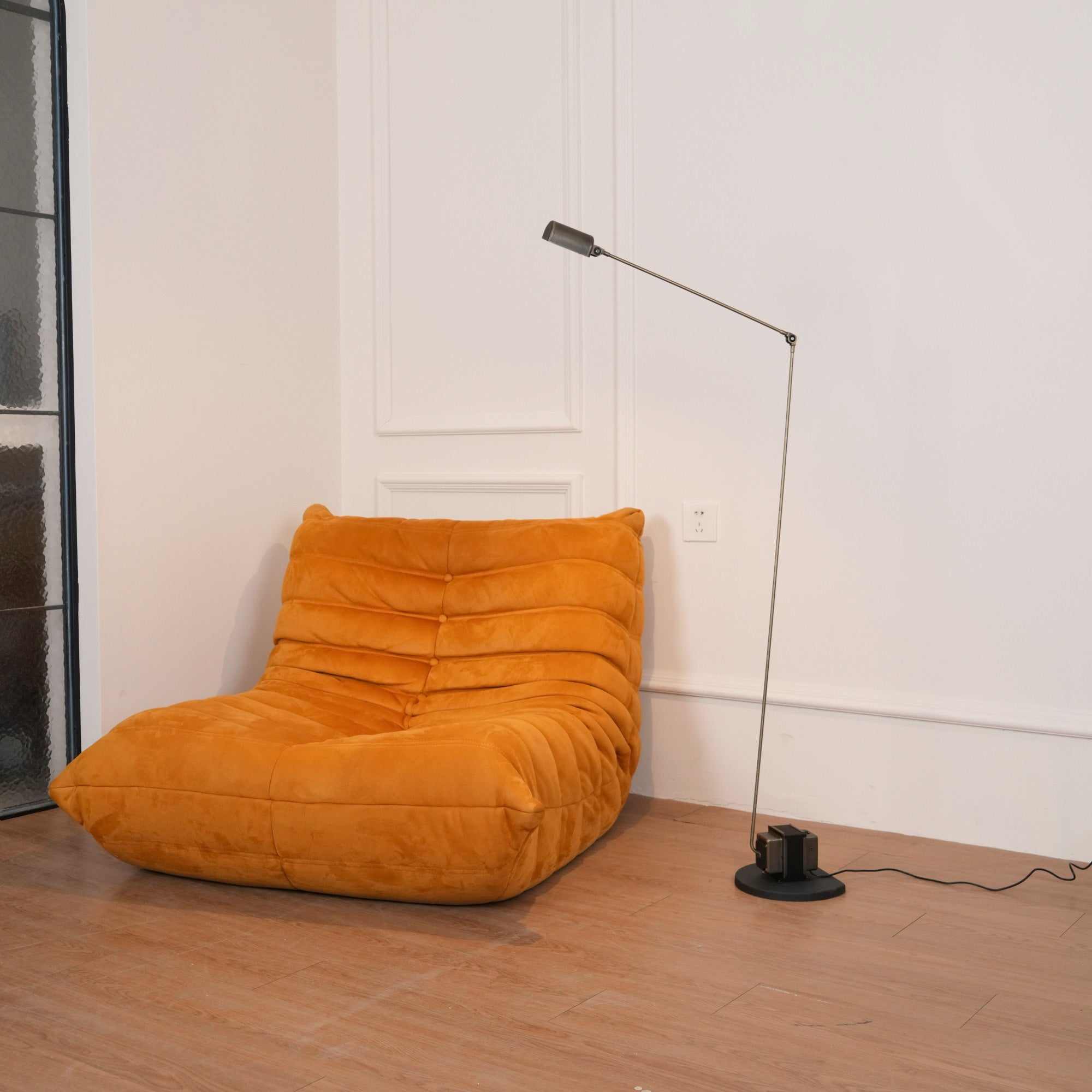 Dynamo Adjustable Arm LED Floor Lamp with Rotating Metal Diffuser and Cylindrical Base Standing Light