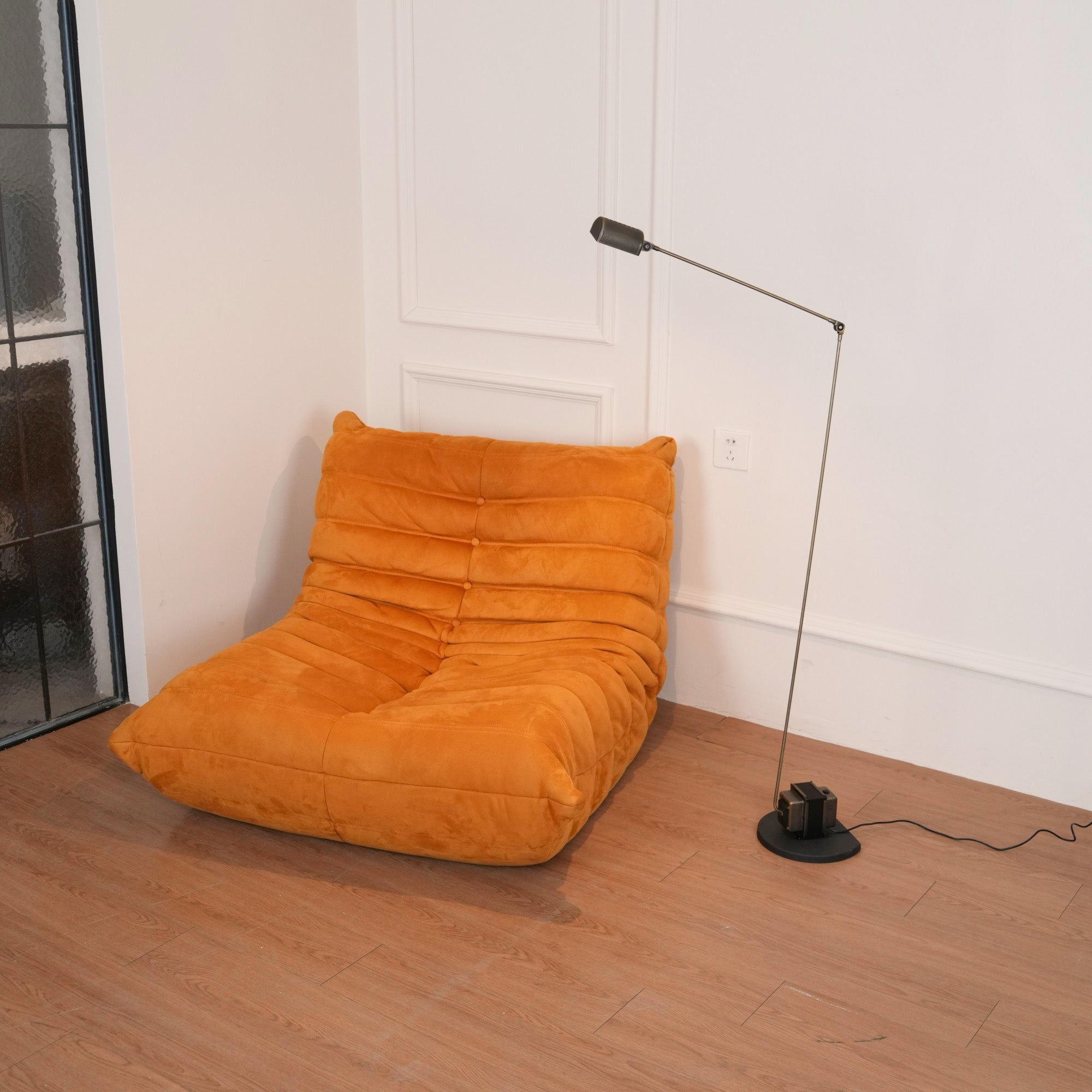 Dynamo Adjustable Arm LED Floor Lamp with Rotating Metal Diffuser and Cylindrical Base Standing Light