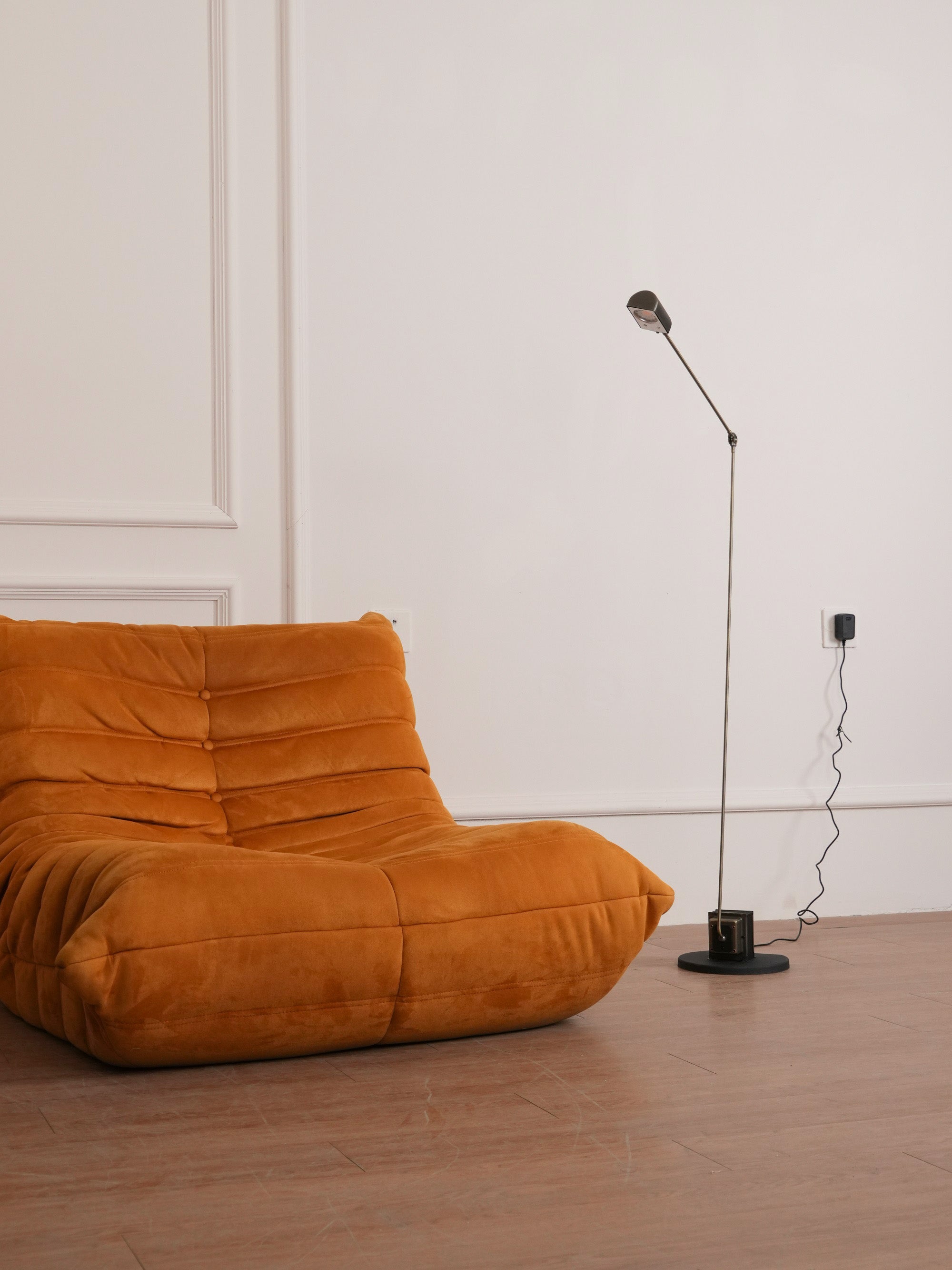 Dynamo Adjustable Arm LED Floor Lamp with Rotating Metal Diffuser and Cylindrical Base Standing Light