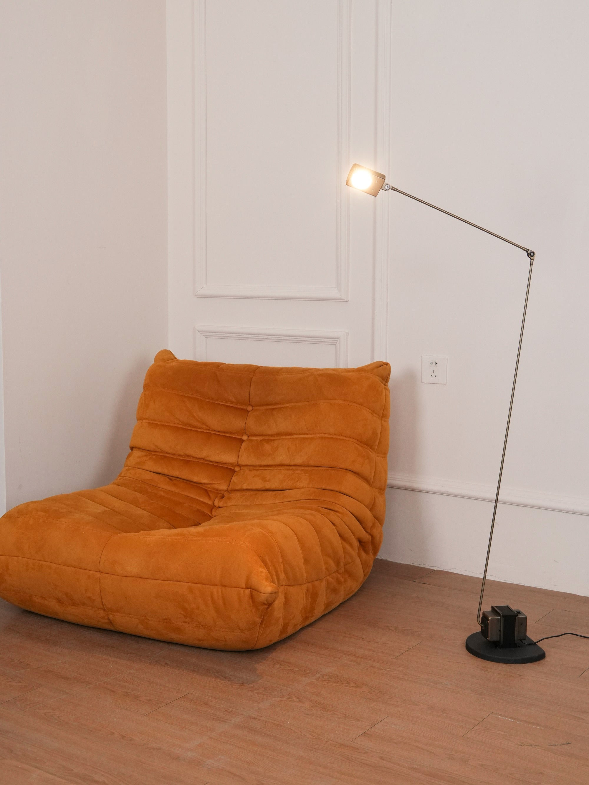 Dynamo Adjustable Arm LED Floor Lamp with Rotating Metal Diffuser and Cylindrical Base Standing Light
