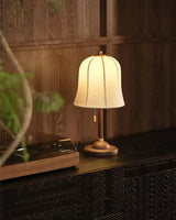 Daphne Accent Table Lamp with Walnut Wood Base and Printed Fabric Shade for Bedrooms