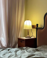 Daphne Accent Table Lamp with Walnut Wood Base and Printed Fabric Shade for Bedrooms