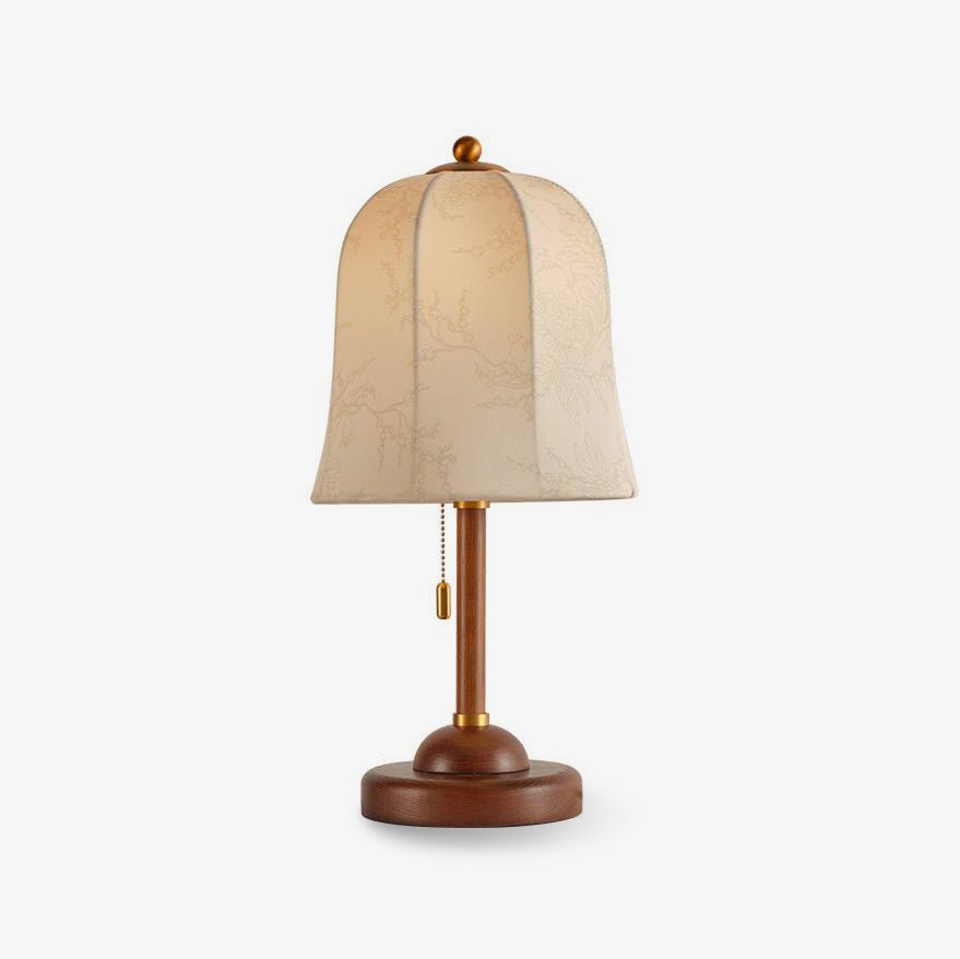 Daphne Accent Table Lamp with Walnut Wood Base and Printed Fabric Shade for Bedrooms