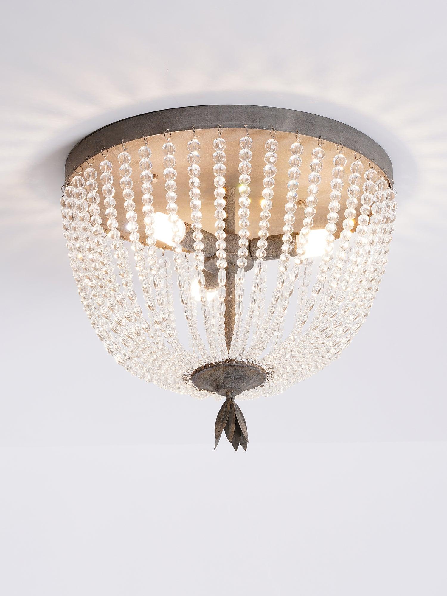 Dauphine Crystal Flush Mount Ceiling Light in Weathered Gray Metal Finish