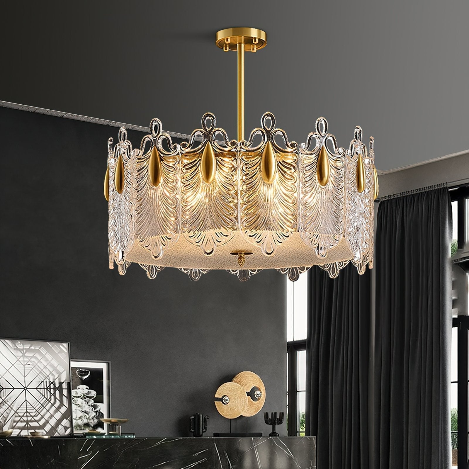 elegant-gold-patterned-glass-petal-round-chandelier-with-hand-formed-glass