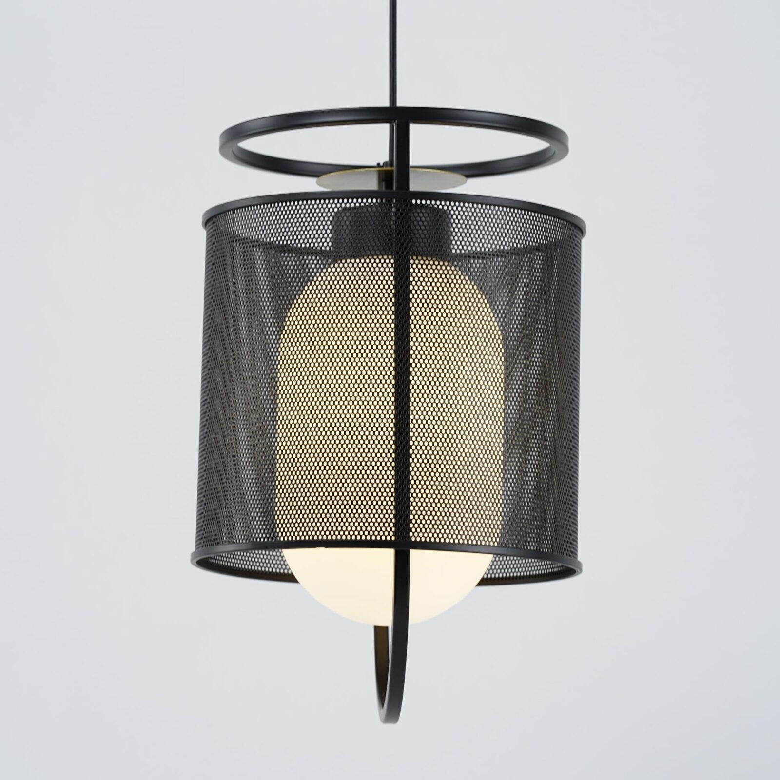 modern-industrial-black-cage-pendant-light-with-oval-fiberglass-shade-for-living-room