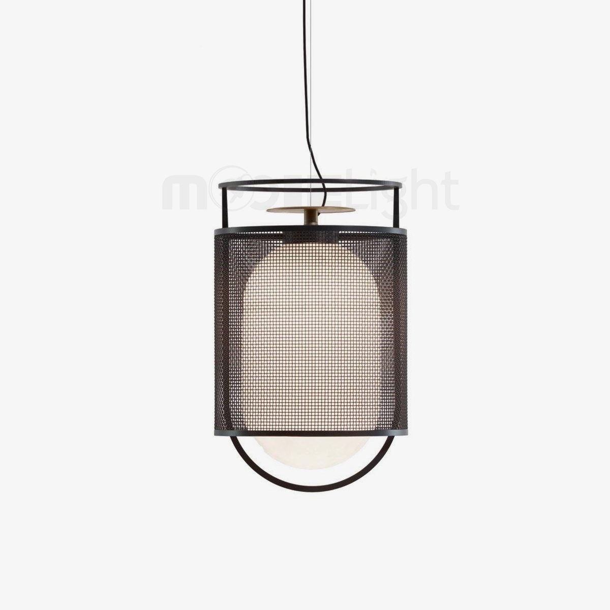 modern-industrial-black-cage-pendant-light-with-oval-fiberglass-shade-for-living-room