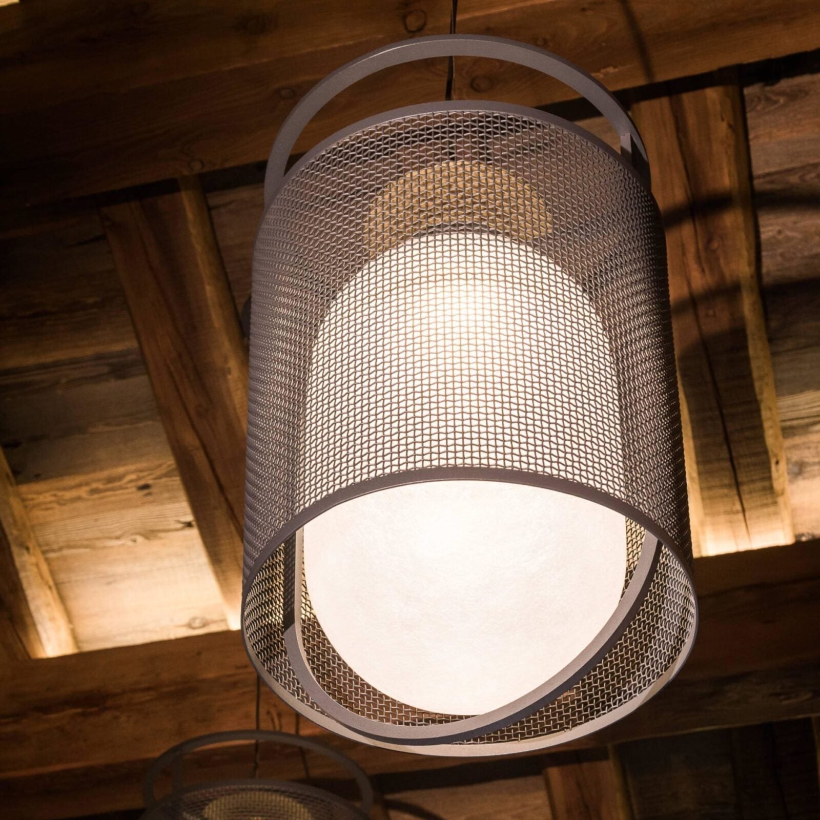 modern-industrial-black-cage-pendant-light-with-oval-fiberglass-shade-for-living-room