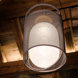 modern-industrial-black-cage-pendant-light-with-oval-fiberglass-shade-for-living-room