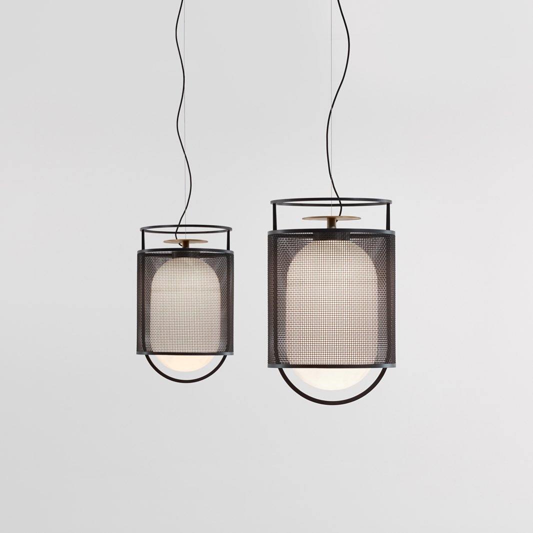 modern-industrial-black-cage-pendant-light-with-oval-fiberglass-shade-for-living-room