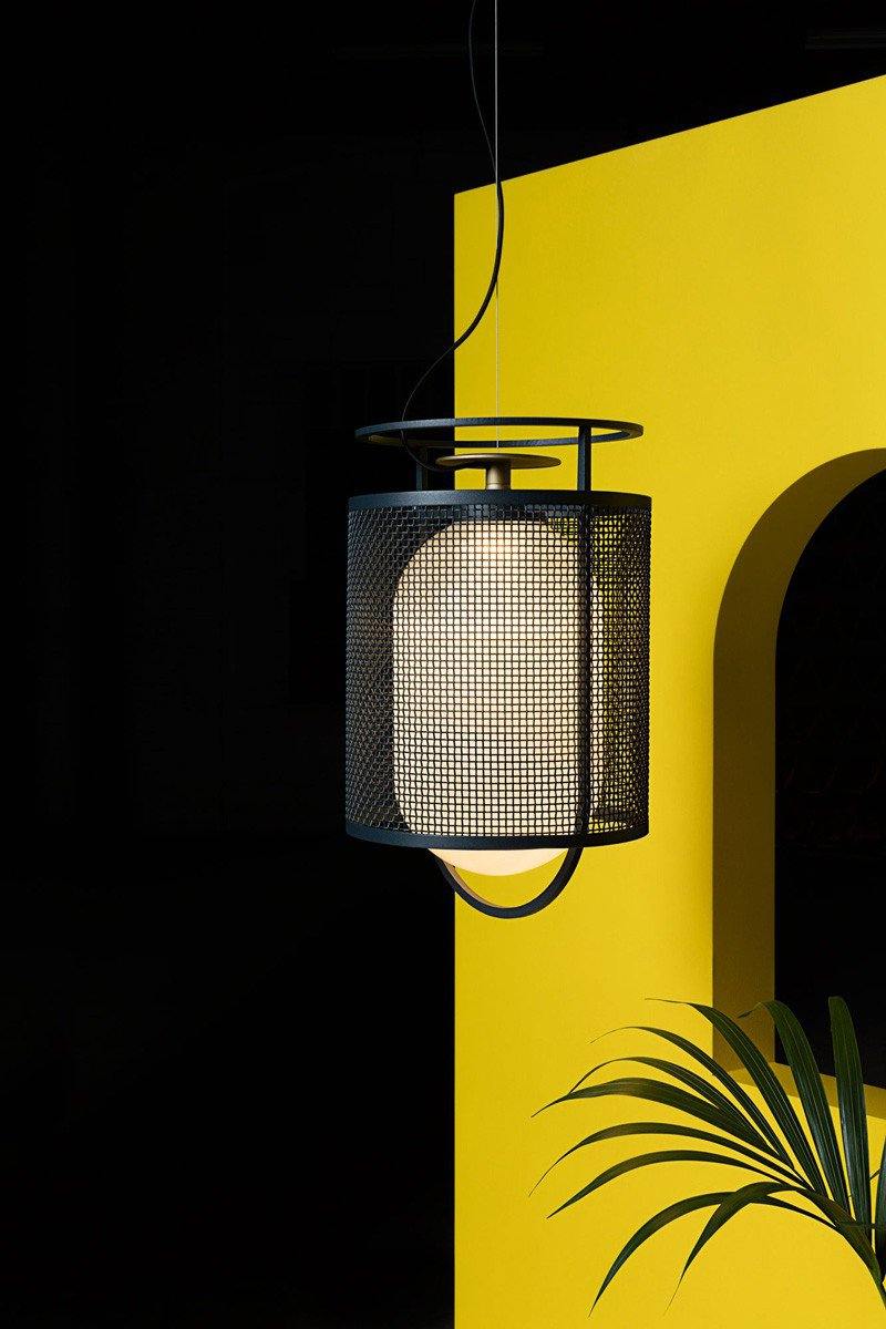 modern-industrial-black-cage-pendant-light-with-oval-fiberglass-shade-for-living-room