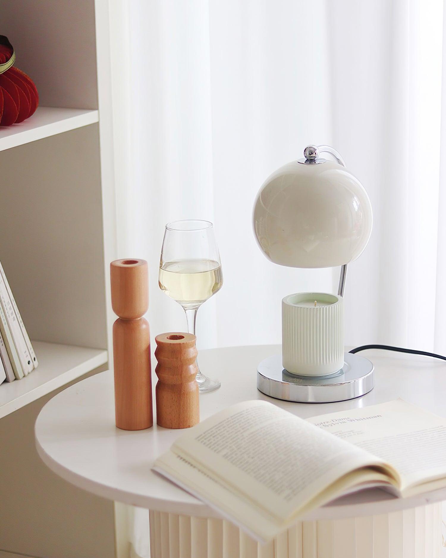 Modern Spherical Chrome Candle Warmer Lamp for Scented Wax Melting and Bedside Use