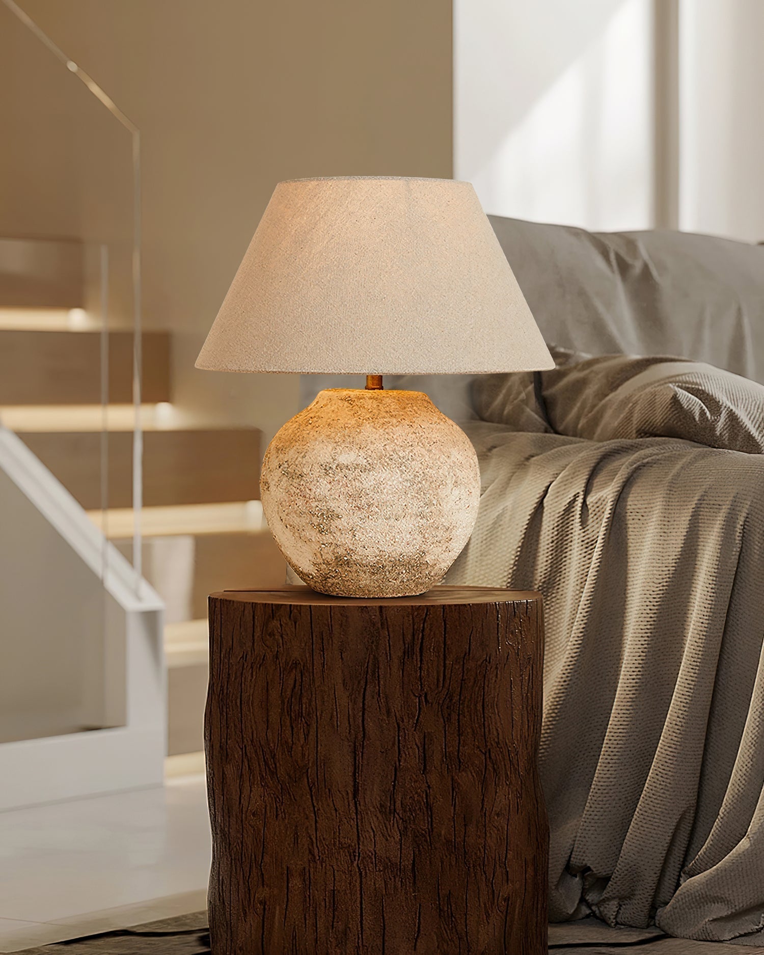 Textured Desert Sand Ceramic Table Lamp with Beige Fabric Shade for Modern Home Decor