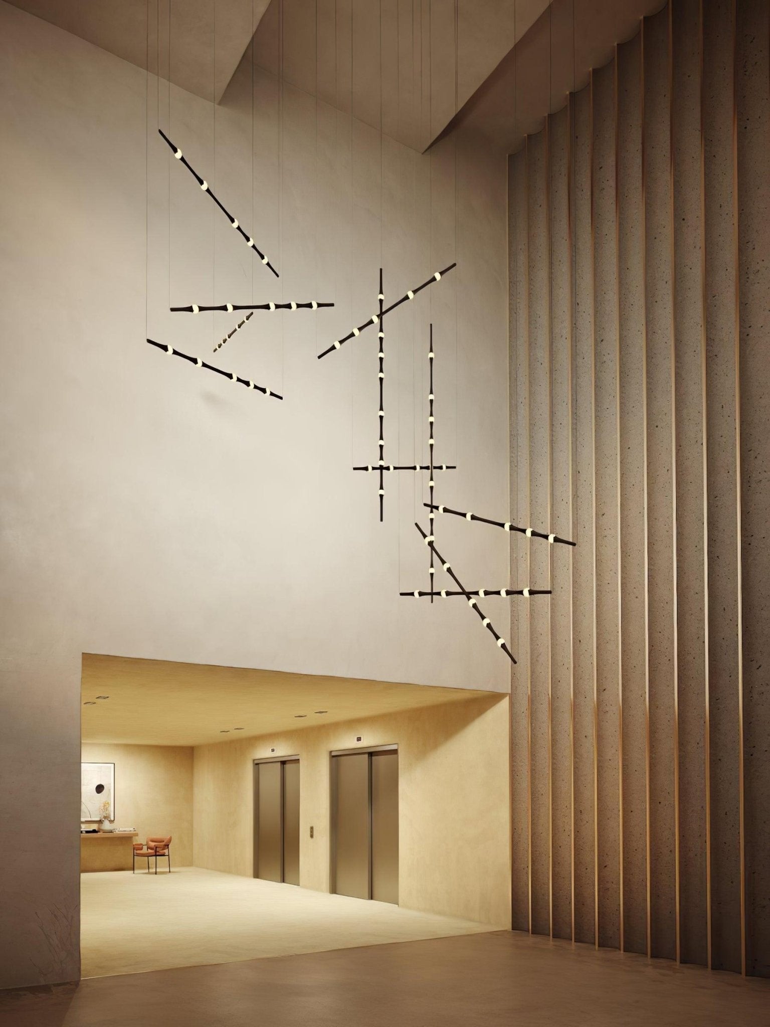 dew-explores-modern-linear-led-pendant-light-with-organic-oval-points-for-stairwells