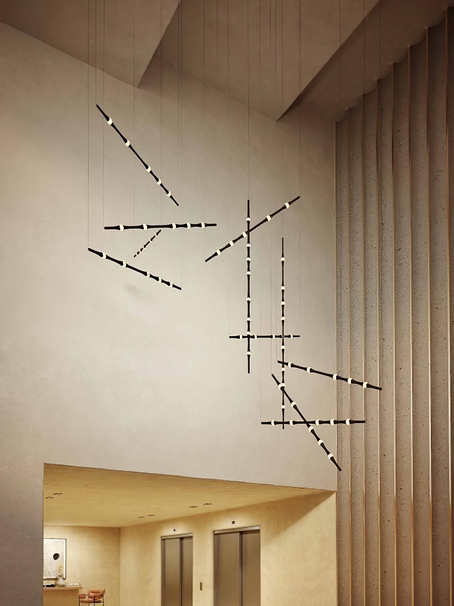 dew-explores-modern-linear-led-pendant-light-with-organic-oval-points-for-stairwells