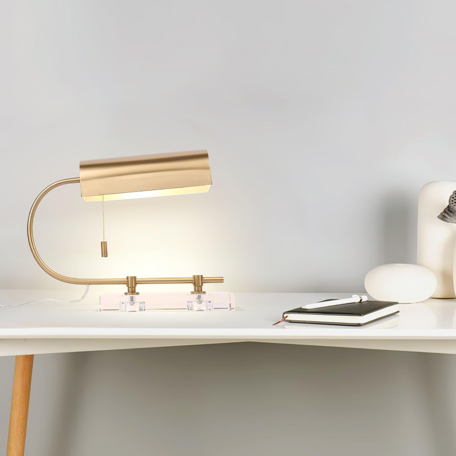 Modern Geometric Crystal Table Lamp with Gold Metal Shade for Bedside or Desk