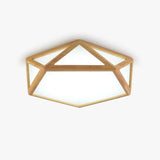 Modern Geometric Diamond Wood Flush Mount LED Ceiling Lamp for Living Room